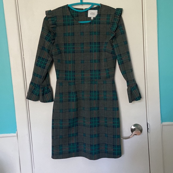 Plaid ruffle sleeve dress ModCloth Size XS grey/green - Picture 7 of 7